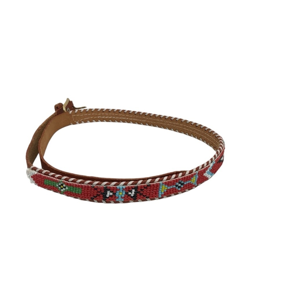Vintage Beaded Leather Belt 33” Thunderbird Western Aztec - Picture 5 of 6